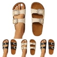 thumbnail image 1 of Dakaela Women's Cork Footbed Sandals Comfortable Rhinestone Two Buckles Summer Shoes Casual Work Walking Slip on Slides Size 6.5, 1 of 6