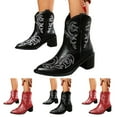 thumbnail image 1 of Dakaela Women's Cowboy Ankle Boots Cowgirl Western Short Booties Low Chunky Heels Walking Work Boots, 1 of 7