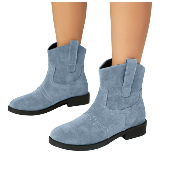 Dakaela Women's Cowboy Boots Short Cowgirl Ankle Booties Round Toe Casual Western Walking Boot Blue 10