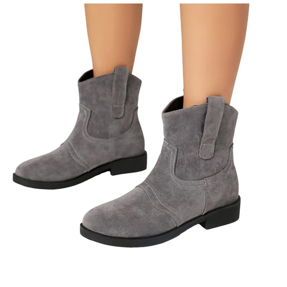 Dakaela Women's Cowboy Boots Short Cowgirl Ankle Booties Round Toe Casual Western Walking Boot Grey 6.5