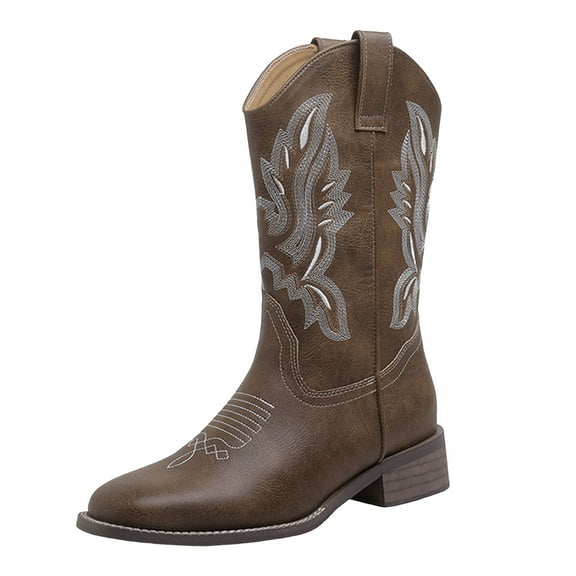 Dakaela Women's Cowboy Boots Square Toe Mid Calf Western Booties Ladies Cowgirl Dressy Boots