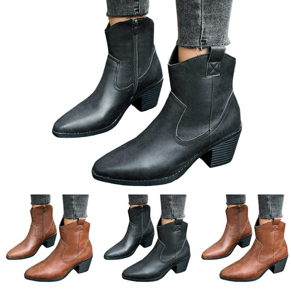 Dakaela Women's Cowboy Western Boots 2025 Cowgirl Snkle Short Booties Chunky Heel Winter Work Dress Shoes