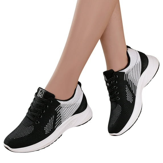 Dakaela Women's Cushion Sneakers Non Slip Running Walking Shoes Breathable Workout Tennis Shoe Black 8