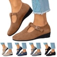 thumbnail image 1 of Dakaela Women's Dress Flats Ballet Low Wedge Round Toe Ankle Strap Comfortable Casual Business Office Work Loafers for Walking Driving Beige 8, 1 of 8