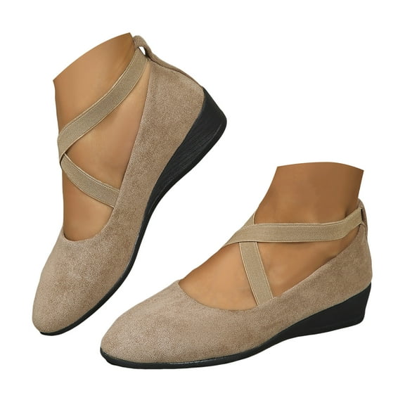 Dakaela Women's Dress Flats Ballet Low Wedge Round Toe Ankle Strap Criss Cross Office Work Casual Shoes