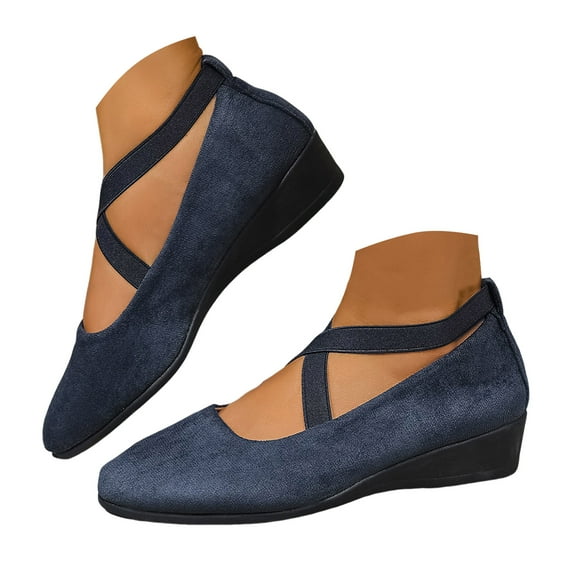 Dakaela Women's Dress Flats Ballet Low Wedge Round Toe Ankle Strap Criss Cross Office Work Casual Shoes