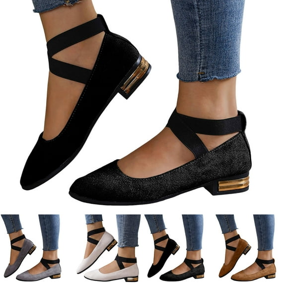 Dakaela Women's Dress Shoes Round Closed Toe Mary Jane Comfortable Ballerina Ballet Flats with Ankle Strap
