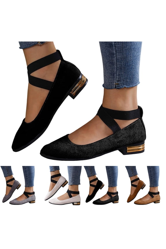 Women's Dress Shoes Round Closed Toe Mary Jane Comfortable Ballerina Ballet Flats with Ankle Strap