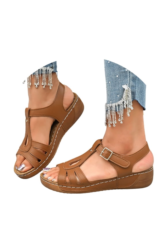 Women's Dressy Flat Sandals Arch Support Open Toe Walking Shoes Summer Orthotic Sandal Brown 6.5