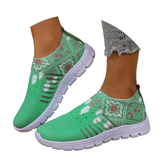 Dakaela Women's Embroidery Walking Shoes Mesh Breathable Slip On Tennis Sneakers Comfortable Lightweight Work Nurse Loafers,Green 7.5