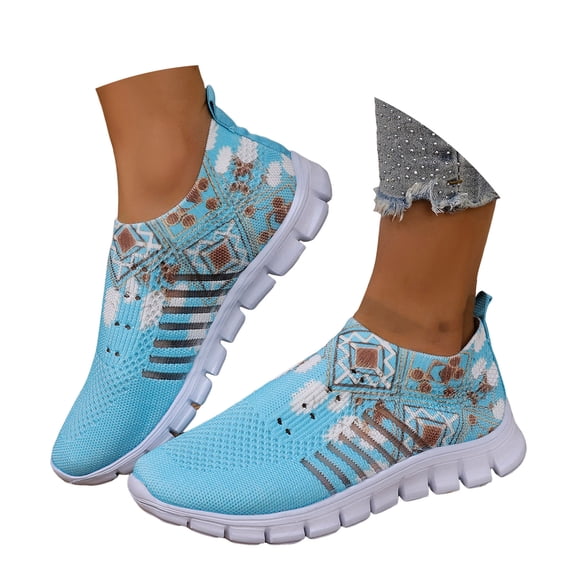 Dakaela Women's Embroidery Walking Shoes Mesh Breathable Slip On Tennis Sneakers Comfortable Lightweight Work Nurse Loafers,Sky Blue 7