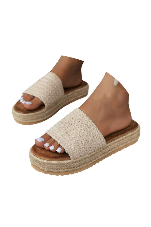 Women's Espadrilles Platform Sandals Bohemian Slip on Slides Open Toe Summer Beach Mules Shoes