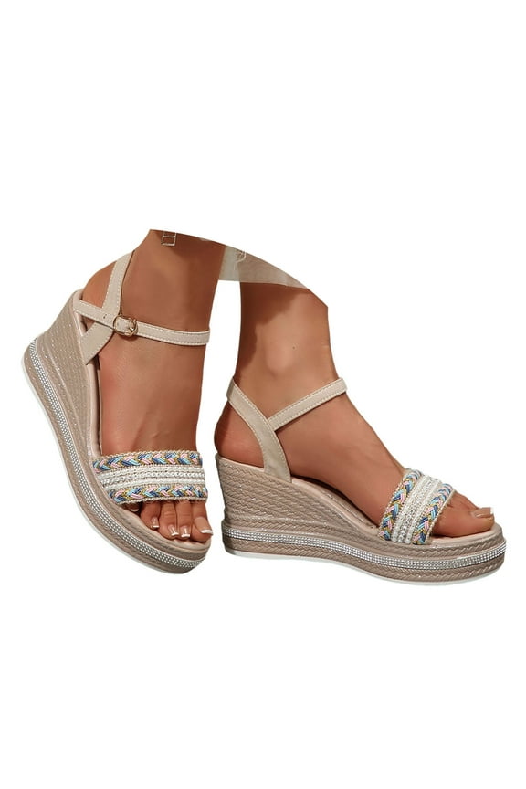 Women's Espadrilles Sandals Ankle Strap Buckle Wedge Sandal Open Toe Platform Slip on Shoes