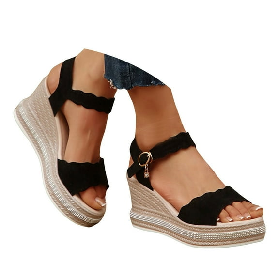 Dakaela Women's Espadrilles Sandals Ankle Strap Buckle Wedge Sandal Open Toe Platform Slip on Shoes