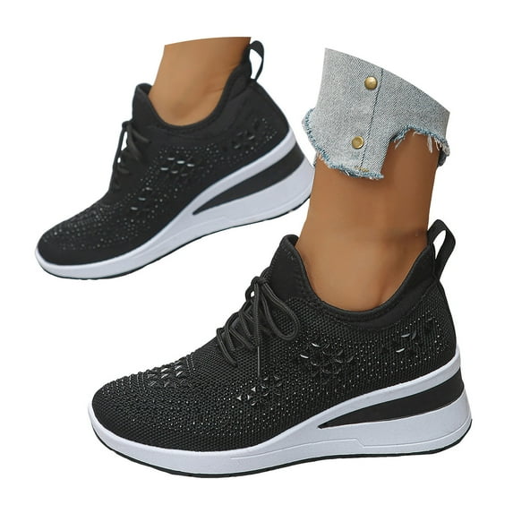 Dakaela Women's Fashion Glitter Sneakers Platform Wedge Walking Shoes Sequin Wedding Bride Dress Shoes