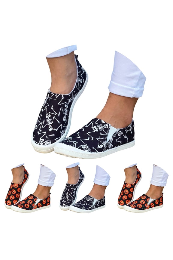 Women's Fashion Sneakers Halloween Slip on Walking Shoes Pumpkin Ghost Party Flats Loafers