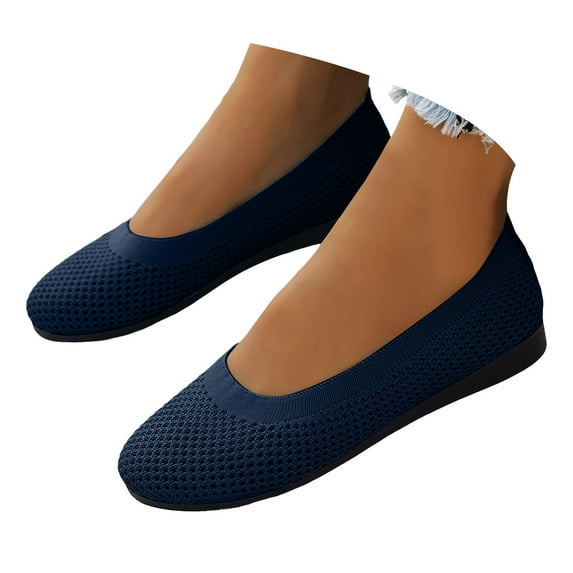 Dakaela Women's Flat Ballet Shoes Knit Round Toe Slip on Flats Casual Office Dress Work Walking Shoes