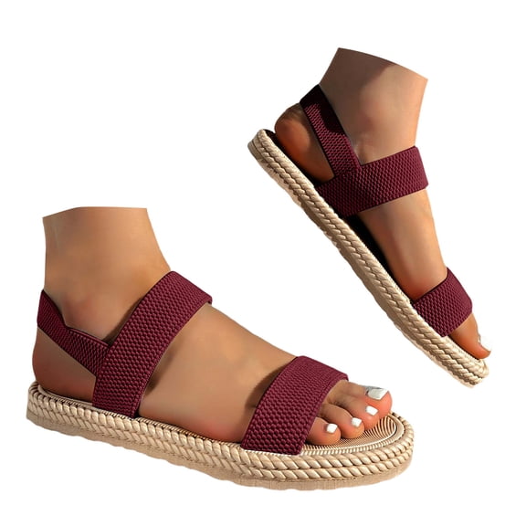 Dakaela Women's Flat Sandals Open Toe Elastic Ankle Strap Slip on Slides Braided Summer Beach Shoes