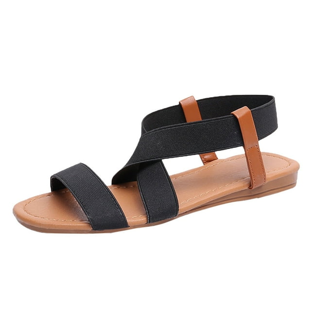Dakaela Women's Flat Sandals Open Toe Elastic Strap Summer Slip on Shoes Casual Footbed Slide Slippers