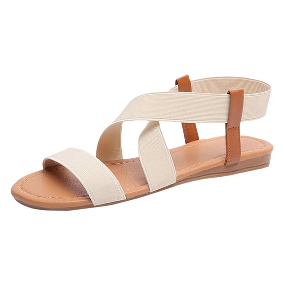 Dakaela Women's Flat Sandals Open Toe Elastic Strap Summer Slip on Shoes Casual Footbed Slide Slippers