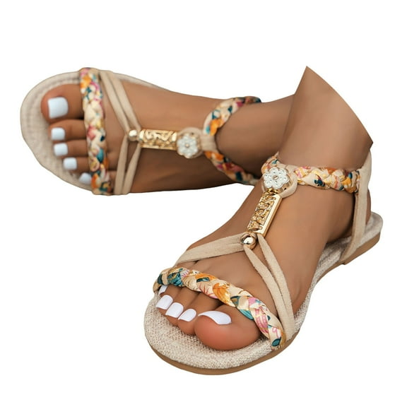 Dakaela Women Sandals Arch Support Bohemian Braided Flat Sandal Walking Orthopedic Beach Summer Shoes