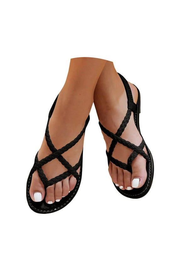 Women's Flat Sandals Slip on Summer Gladiator Braided Slingback Shoes Open Toe Casual Sandal
