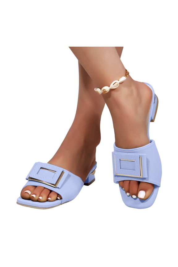 Women's Flat Sandals Soft Leather Fashion Low Heel Slides Ladies Summer Dressy Slippers Mules