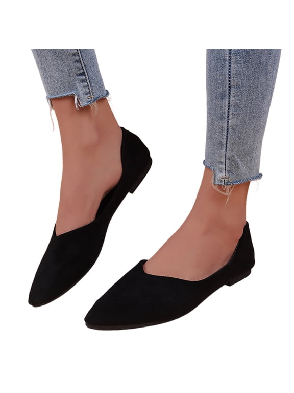 Women's Flats Classic Pointed Toe Ballet Shoes Comfort Slip on Business Work Loafers Black 6.5