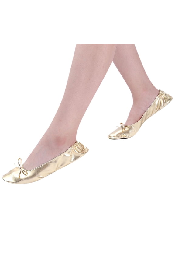Women's Flats Foldable Ballet Flat Shoes Bowknot Ballerina Round Toe Comfortable Lightweight Slip on Casual Mary Jane Dress Shoes Gold 8.5