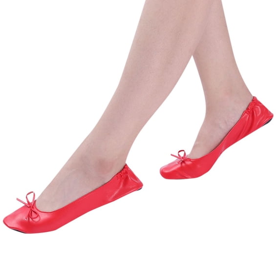 Dakaela Women's Flats Foldable Ballet Flat Shoes Bowknot Ballerina Round Toe Comfortable Lightweight Slip on Casual Mary Jane Dress Shoes Red 7.5