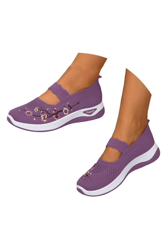 Women's Flats Knit Mary Jane Ballet Walking Dressy Shoes Wide Width Orthopedic Slip on Loafers