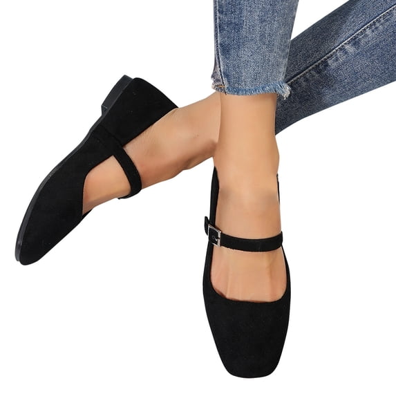 Dakaela Women's Flats Shoes Comfortable Square Toe Dress Mary Jane with Ankle Strap Formal Causal Work Walking Slip on Loafers Black 6.5