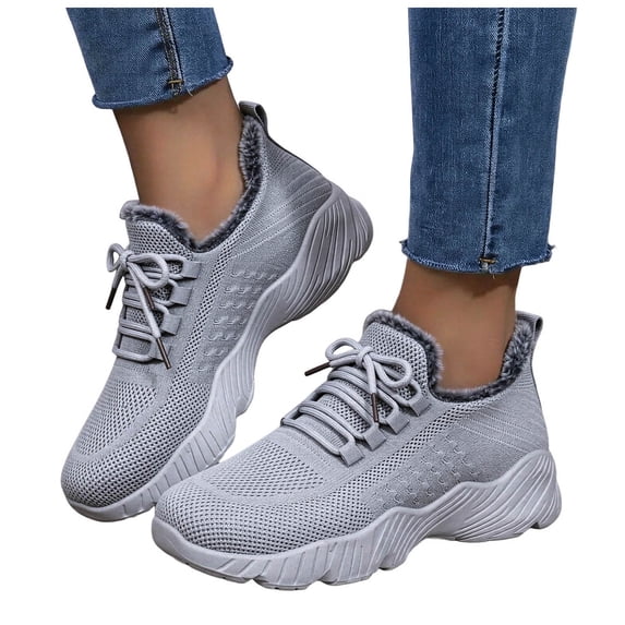 Dakaela Women's Fleece Lined Winter Sneakers Lace Up Knit Warm Casual ...