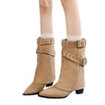 thumbnail image 1 of Dakaela Women's Fold over Boots Pointy Toe Mid Calf Cowboy Western Booties Buckles Pull on Dressy Winter Riding Shoes Khaki 4.5, 1 of 7