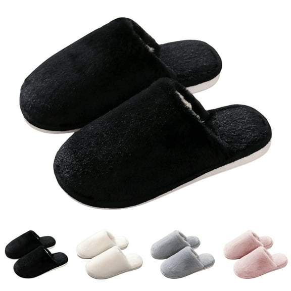 Dakaela Women's Fuzzy Slip on Slippers Warm Cozy Soft Plush House Shoes Lightweight Memory Foam Indoor Bedroom Slides Black 5.5