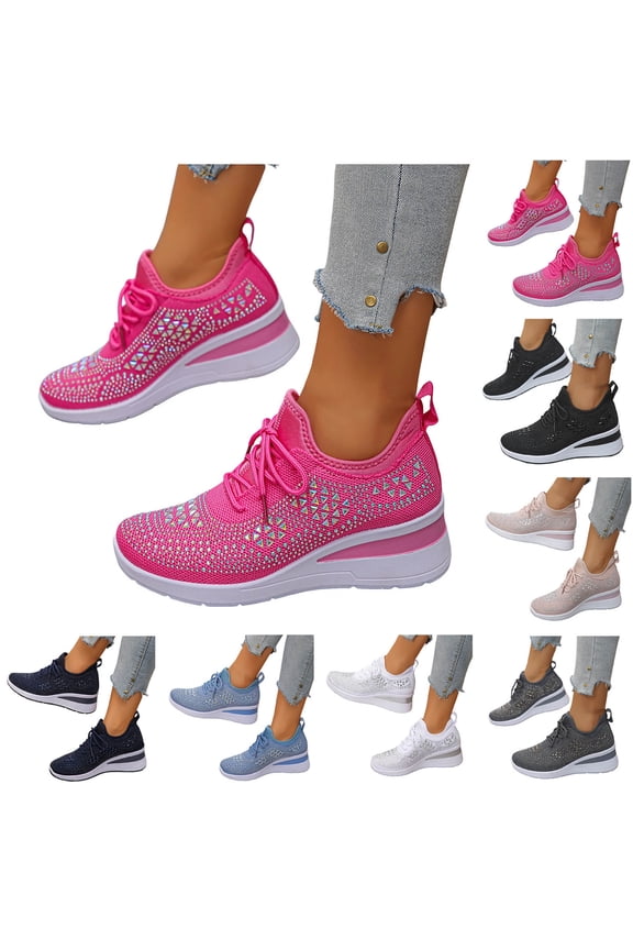 Women's Glitter Fashion Sneakers Sparkly Platform Wedge Walking Shoes Rhinestone Wedding Bride Dress Tennis Shoes Black 8