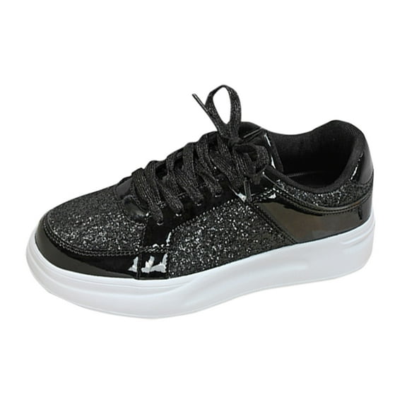 Dakaela Women's Glitter Tennis Sneakers Sparkly Rhinestone Dressy Running Walking Sequin Shoes Black 6.5