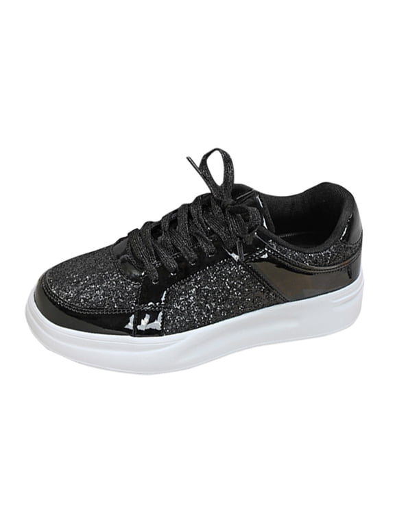 Women's Glitter Tennis Sneakers Sparkly Rhinestone Dressy Running Walking Sequin Shoes Black 6.5