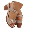 thumbnail image 1 of Dakaela Women's Heel Sandals Cutout Low Summer Beach Shoes Leather Open Toe Dress Pumps Khaki 8.5, 1 of 9