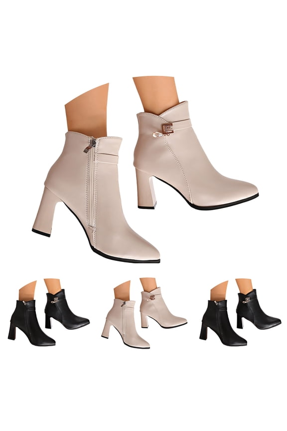 Women's Heeled Ankle Boots Side Zipper Chunky Heel Dress Short Booties for Wedding Party Prom Black 8