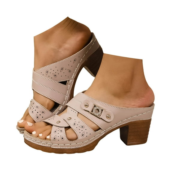 Dakaela Women's Heeled Sandals Open Toe Low Chunky Heels Casual Dress Pumps Slip on Backless Mules