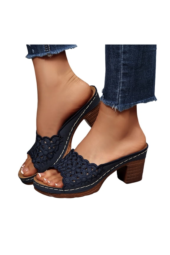 Women's Heeled Sandals Open Toe Wedge Dress Casual Pumps Hollow out Backless Mules Orthopedic Bridal Party Wedding Shoes Size 6-10 Blue