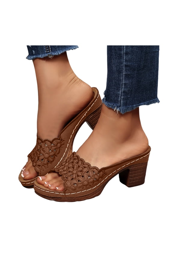 Women's Heeled Sandals Open Toe Wedge Dress Casual Pumps Hollow out Backless Mules Orthopedic Bridal Party Wedding Shoes Size 6-10 Brown