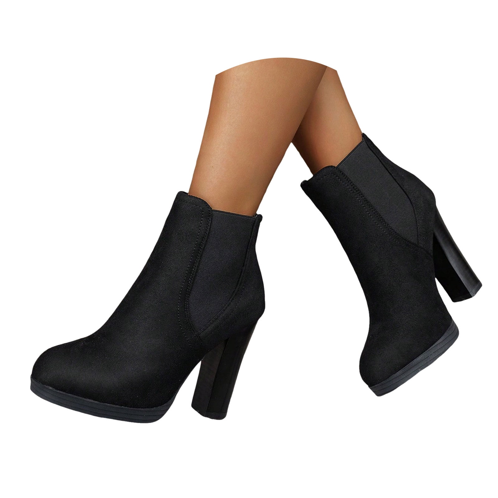 Dakaela Women's High Chunky Heel Chelsea Ankle Boots Elastic Black Dress Slip on Heeled Booties Shoes, Size: 7.5