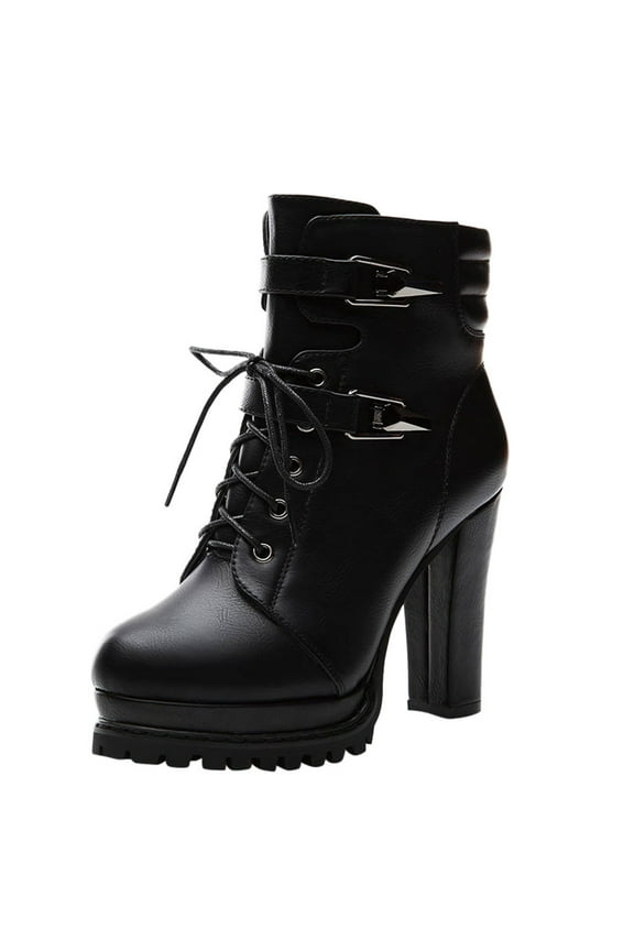 Women's High Heel Combat Boots Lace up Dress Ankle Booties Goth Punk Wedding Party Shoes