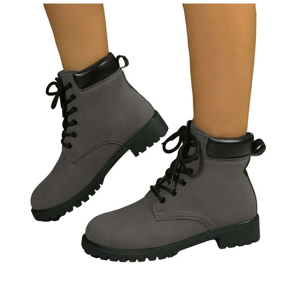 Dakaela Women's Hiking Combat Boots Waterproof Lace up Work Ankle Boots Fall Winter Casual Slip on Riding Short Booties Grey 8