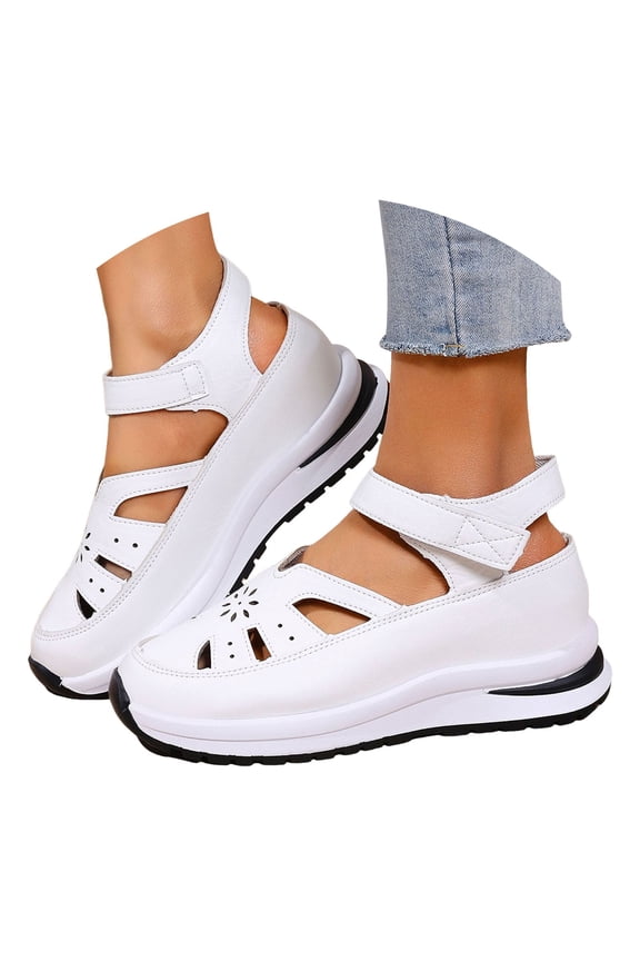 Women's Hollow out Casual Sandals Closed Toe Platform Slip on Shoes Sport Wedge Sandal White 8.5