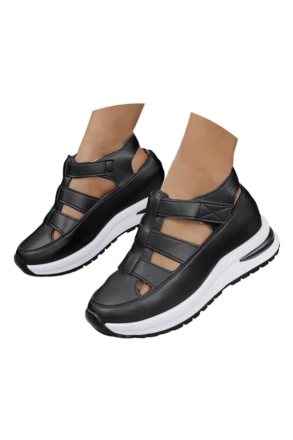 Women's Hollow out Casual Sandals Platform Wedge Walking Shoes Thick Slip on Sneakers Black 8.5