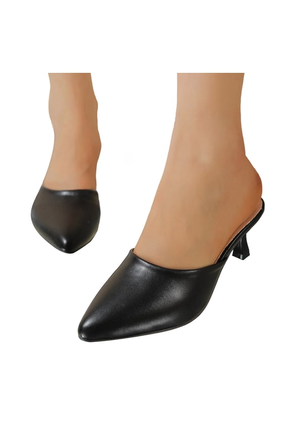 Women's Kitten Heel Mules 2.35 Inch Closed Pointed Toe Stiletto Slip on Pumps Prom Bridal Bride Wedding Party Dress Shoes Black 6
