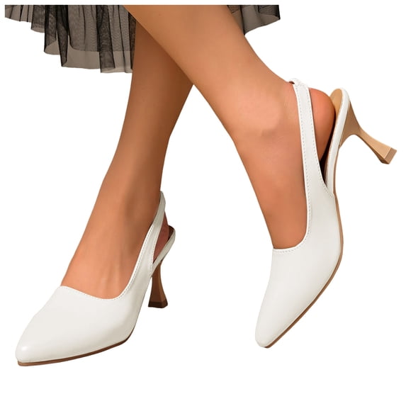Dakaela Women's Kittens Heels Pointed Closed Toe Slingback Dress Pumps Shoes Comfortable Ankle Strap Wedding Casual Heeled Sandals 2.95 Inch White 9.5